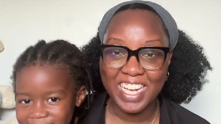 Maya and her son recording a thank you together